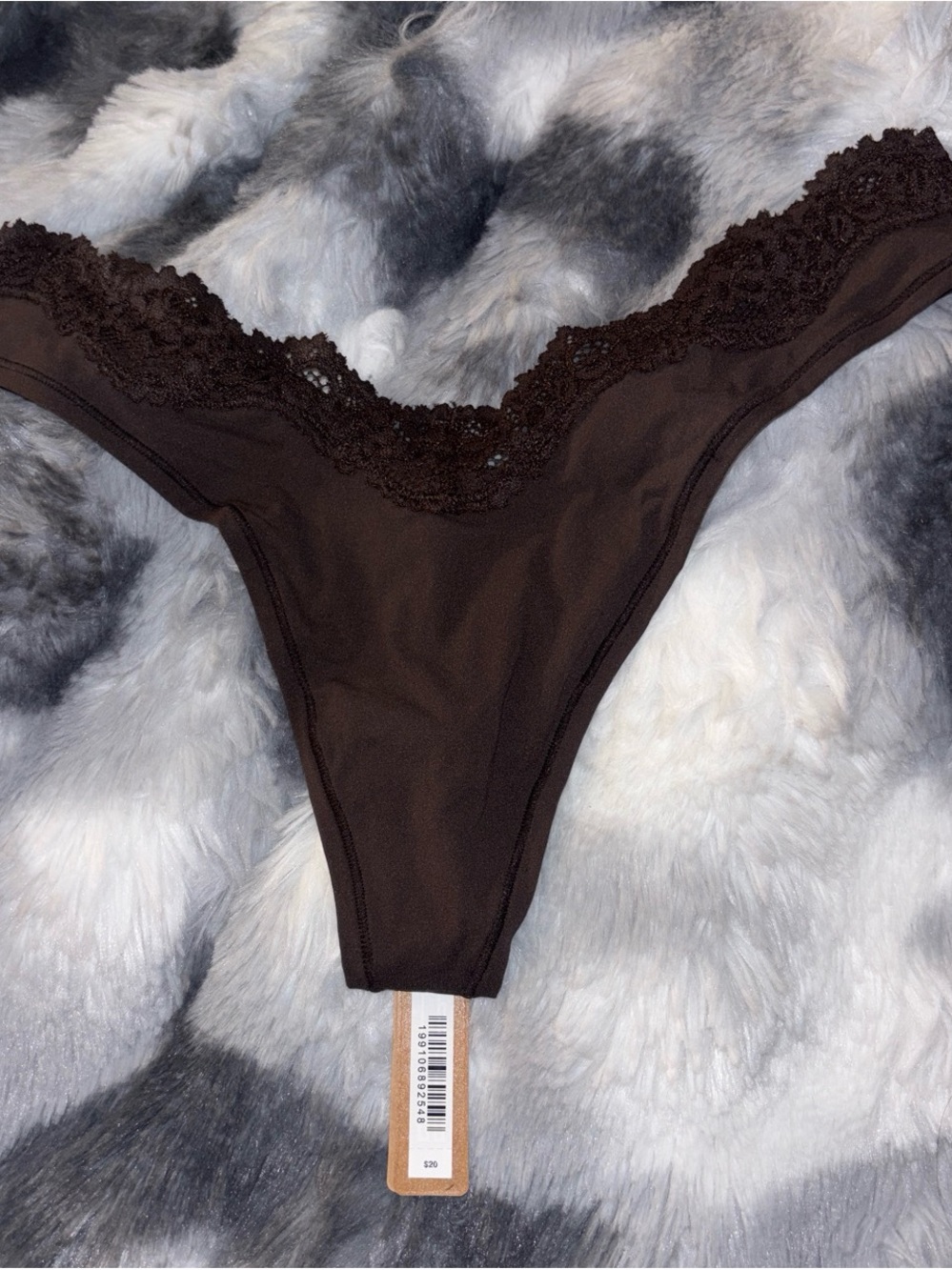 SKIMS Chocolate Brown Lace-Trim Thong